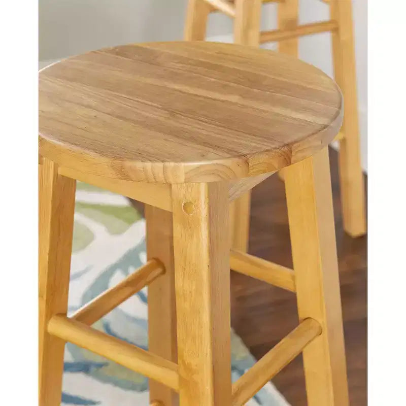 PJ Wood Classic Round-Seat 29 Inch Tall Kitchen Counter Stools for Homes, Dining Spaces, and Bars with Backless Seats, Square Legs, Natural, Set of 2