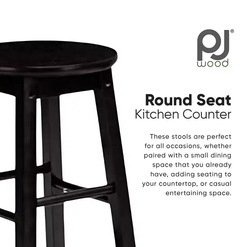 PJ Wood Classic Round-Seat 29 Inch Tall Kitchen Counter Stools for Homes, Dining Spaces, and Bars with Backless Seats, Square Legs, Natural, Set of 2