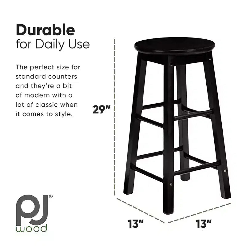 PJ Wood Classic Round-Seat 29 Inch Tall Kitchen Counter Stools for Homes, Dining Spaces, and Bars with Backless Seats, Square Legs, Natural, Set of 2