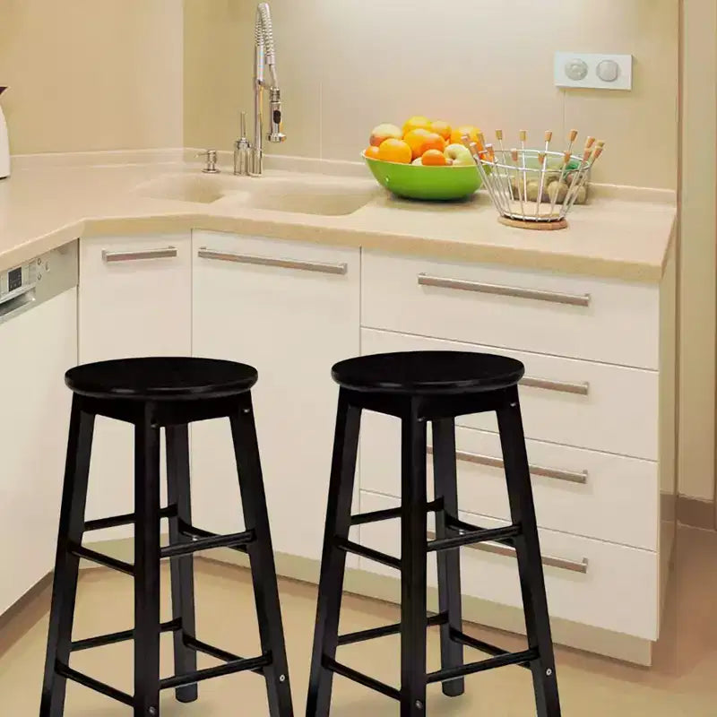 PJ Wood Classic Round-Seat 29 Inch Tall Kitchen Counter Stools for Homes, Dining Spaces, and Bars with Backless Seats, Square Legs, Natural, Set of 2