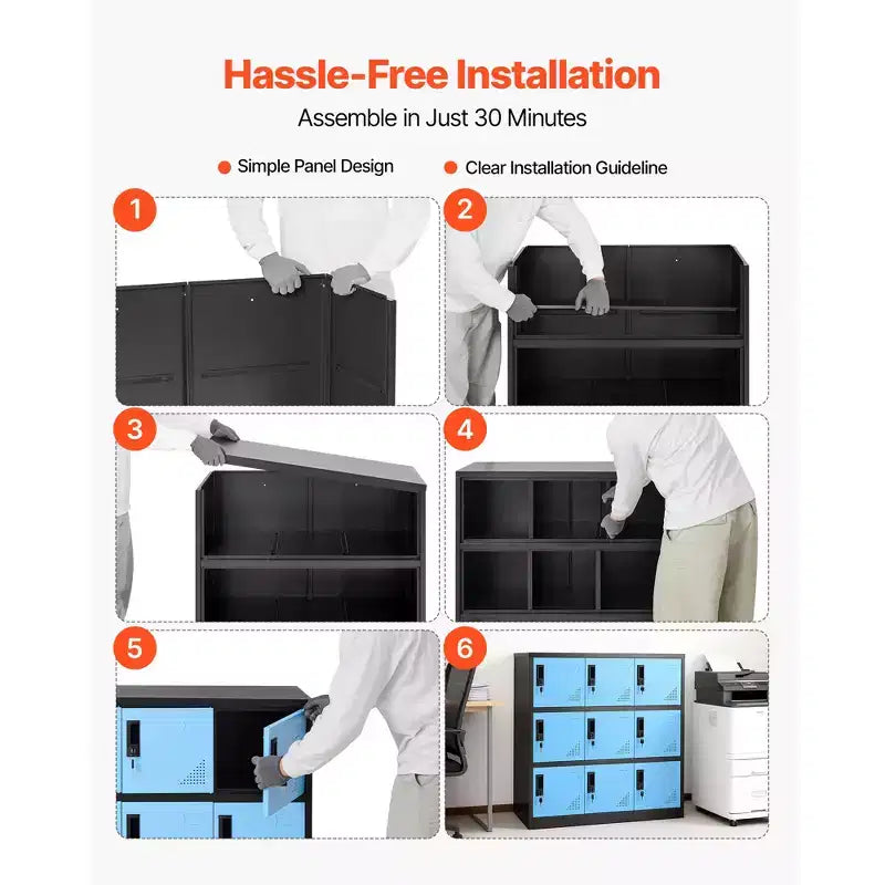 VEVOR 9 Doors Metal Locker, Lockable Steel Storage Cabinet, 66 lbs Loading Capacity, 2 Keys for Each Door, 3 Tiers, 35.4 x 17.7 x 37 in, Black