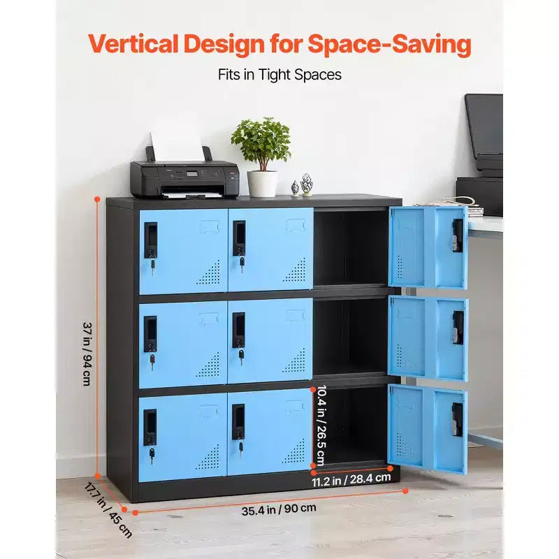 VEVOR 9 Doors Metal Locker, Lockable Steel Storage Cabinet, 66 lbs Loading Capacity, 2 Keys for Each Door, 3 Tiers, 35.4 x 17.7 x 37 in, Black