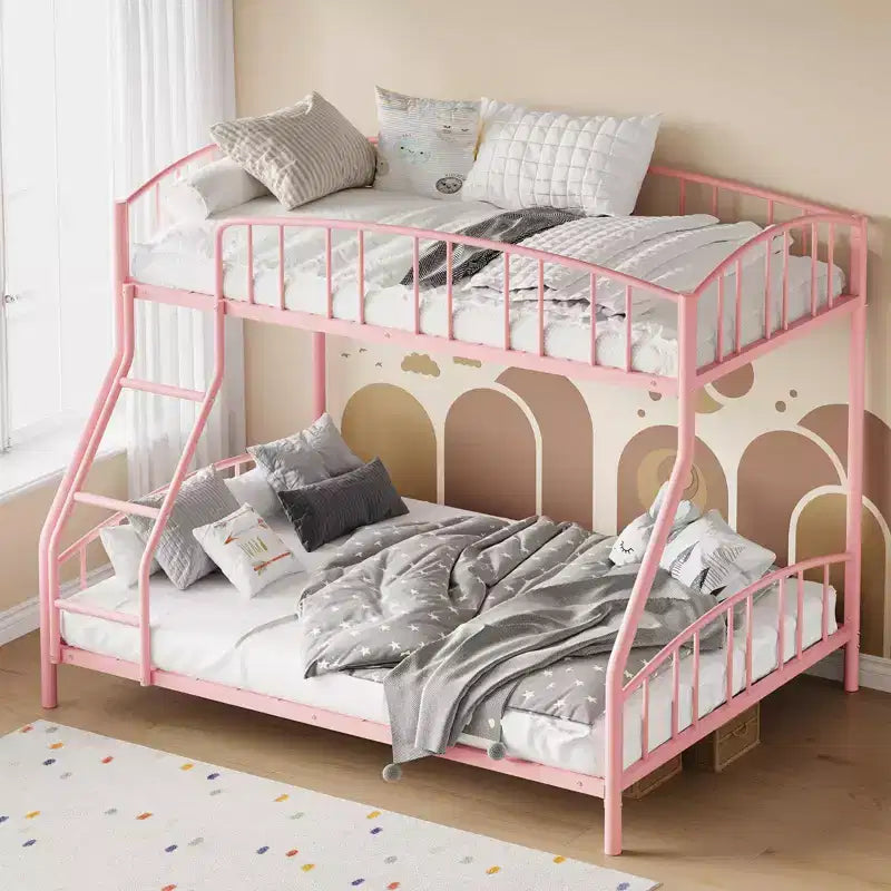 Bunk Bed Twin Over Full with Ladder and Arched Guardrail, Heavy Duty Bunkbeds Frame with Sturdy Steel Slats Support for Kids Boys Girls, Space-Saving