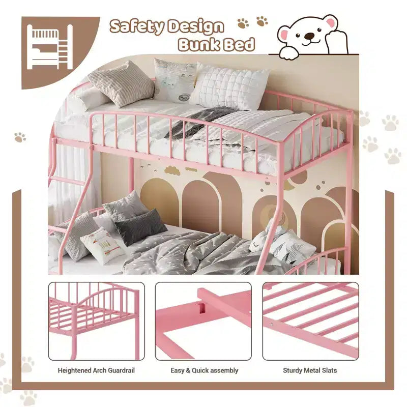 Bunk Bed Twin Over Full with Ladder and Arched Guardrail, Heavy Duty Bunkbeds Frame with Sturdy Steel Slats Support for Kids Boys Girls, Space-Saving