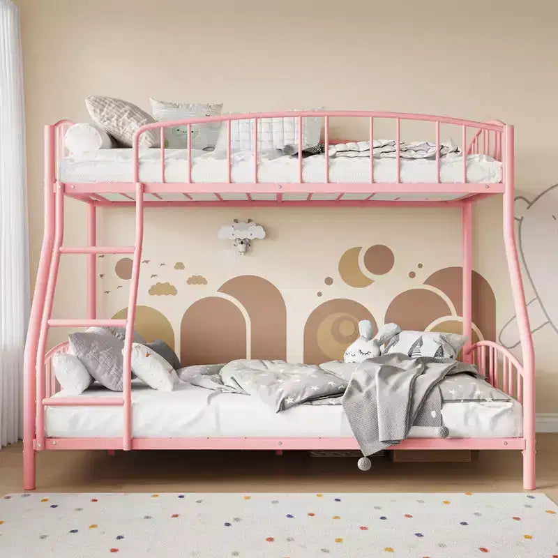 Bunk Bed Twin Over Full with Ladder and Arched Guardrail, Heavy Duty Bunkbeds Frame with Sturdy Steel Slats Support for Kids Boys Girls, Space-Saving