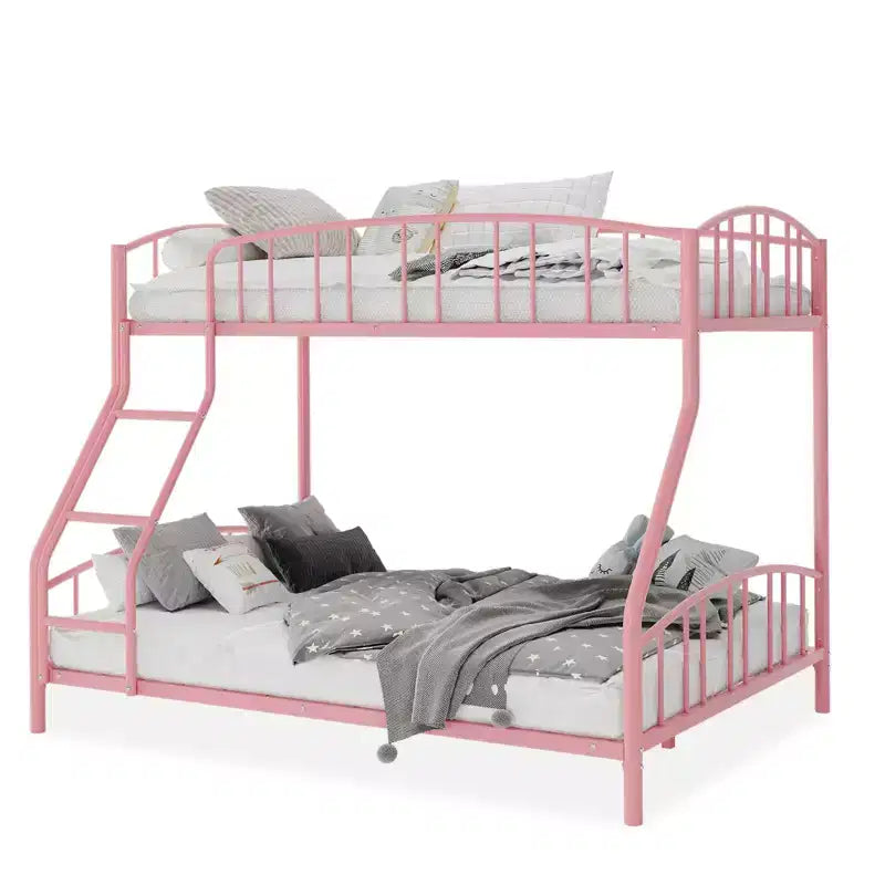 Bunk Bed Twin Over Full with Ladder and Arched Guardrail, Heavy Duty Bunkbeds Frame with Sturdy Steel Slats Support for Kids Boys Girls, Space-Saving