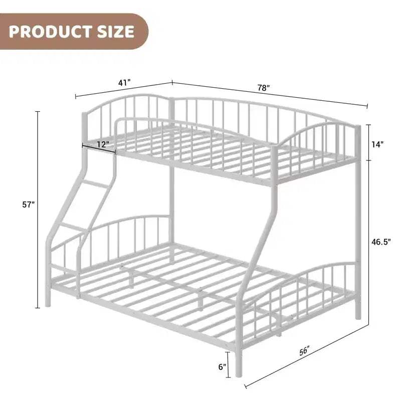 Bunk Bed Twin Over Full with Ladder and Arched Guardrail, Heavy Duty Bunkbeds Frame with Sturdy Steel Slats Support for Kids Boys Girls, Space-Saving