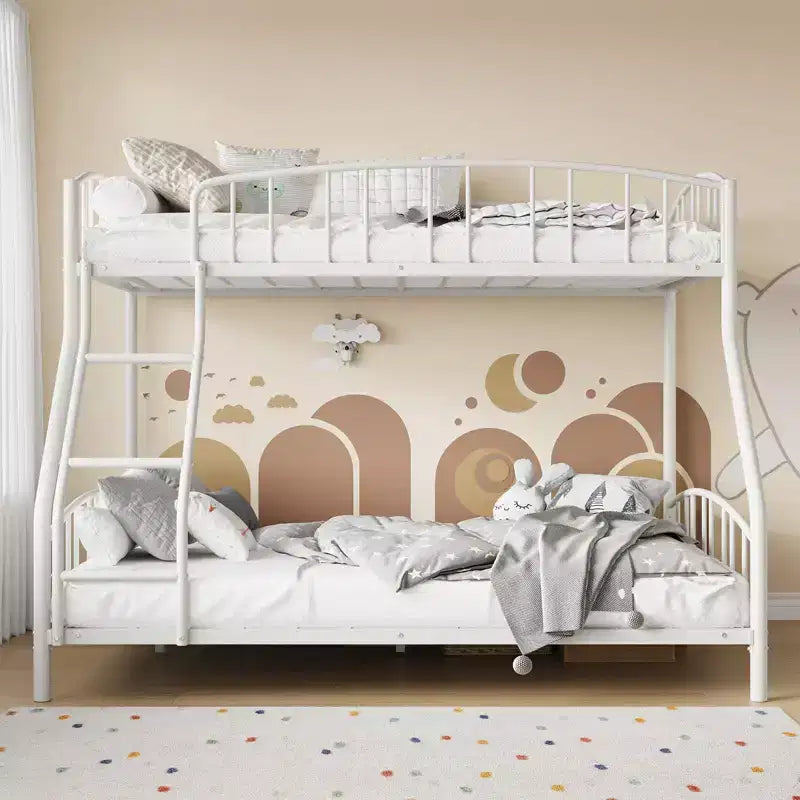 Bunk Bed Twin Over Full with Ladder and Arched Guardrail, Heavy Duty Bunkbeds Frame with Sturdy Steel Slats Support for Kids Boys Girls, Space-Saving