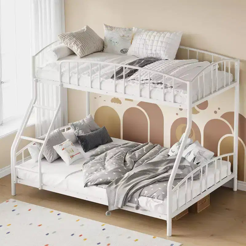 Bunk Bed Twin Over Full with Ladder and Arched Guardrail, Heavy Duty Bunkbeds Frame with Sturdy Steel Slats Support for Kids Boys Girls, Space-Saving