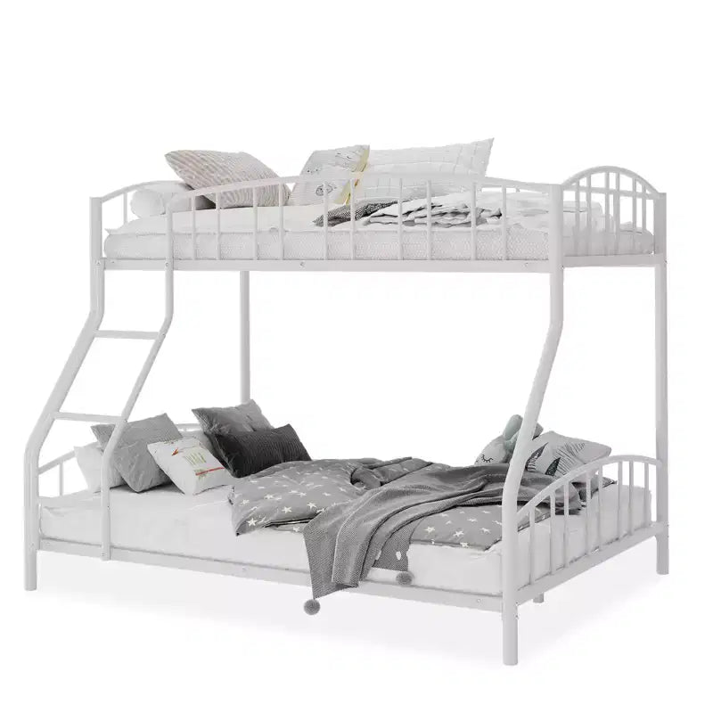 Bunk Bed Twin Over Full with Ladder and Arched Guardrail, Heavy Duty Bunkbeds Frame with Sturdy Steel Slats Support for Kids Boys Girls, Space-Saving