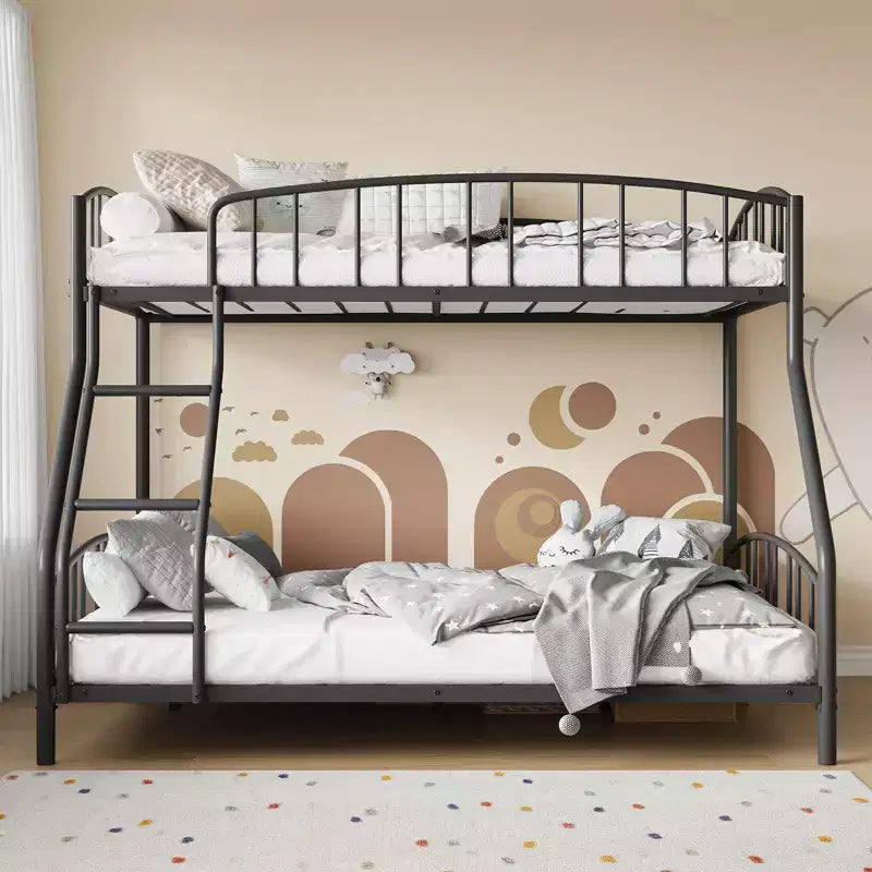 Bunk Bed Twin Over Full with Ladder and Arched Guardrail, Heavy Duty Bunkbeds Frame with Sturdy Steel Slats Support for Kids Boys Girls, Space-Saving