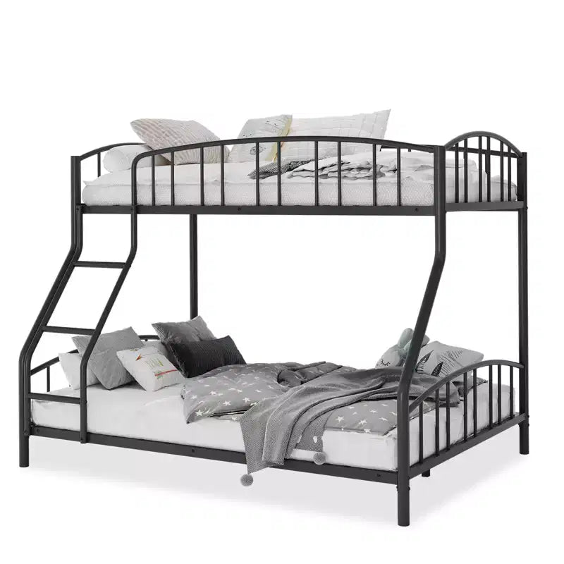 Bunk Bed Twin Over Full with Ladder and Arched Guardrail, Heavy Duty Bunkbeds Frame with Sturdy Steel Slats Support for Kids Boys Girls, Space-Saving