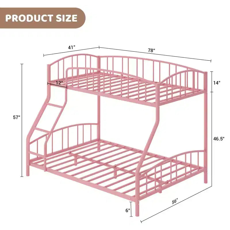 Bunk Bed Twin Over Full with Ladder and Arched Guardrail, Heavy Duty Bunkbeds Frame with Sturdy Steel Slats Support for Kids Boys Girls, Space-Saving