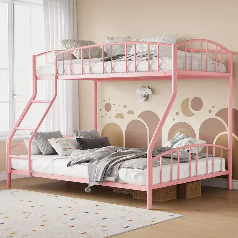 Bunk Bed Twin Over Full with Ladder and Arched Guardrail, Heavy Duty Bunkbeds Frame with Sturdy Steel Slats Support for Kids Boys Girls, Space-Saving