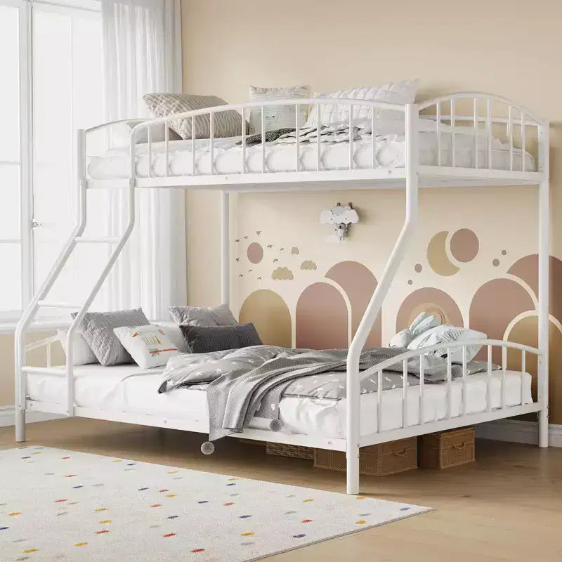 Bunk Bed Twin Over Full with Ladder and Arched Guardrail, Heavy Duty Bunkbeds Frame with Sturdy Steel Slats Support for Kids Boys Girls, Space-Saving