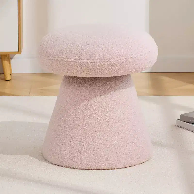 GDFStudio Becka Teddy Fabric Mushroom Shaped Swivel Ottoman Footstool with Wooden Frame