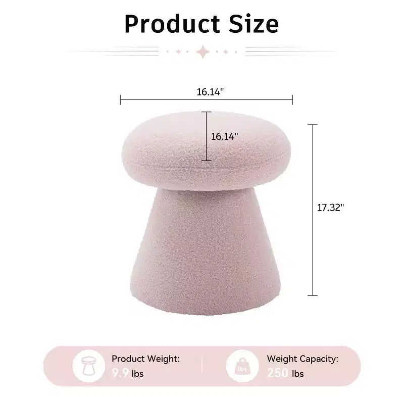 GDFStudio Becka Teddy Fabric Mushroom Shaped Swivel Ottoman Footstool with Wooden Frame