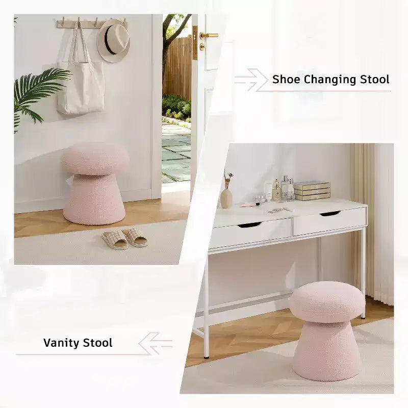 GDFStudio Becka Teddy Fabric Mushroom Shaped Swivel Ottoman Footstool with Wooden Frame