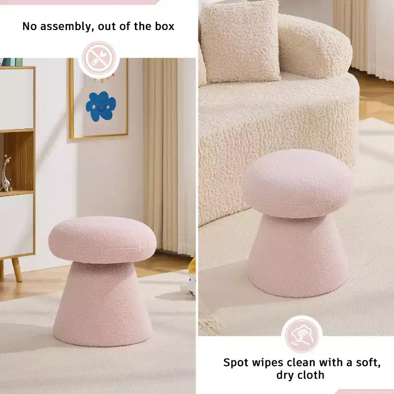GDFStudio Becka Teddy Fabric Mushroom Shaped Swivel Ottoman Footstool with Wooden Frame
