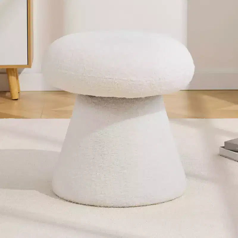 GDFStudio Becka Teddy Fabric Mushroom Shaped Swivel Ottoman Footstool with Wooden Frame