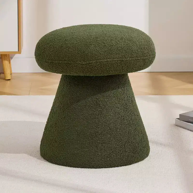 GDFStudio Becka Teddy Fabric Mushroom Shaped Swivel Ottoman Footstool with Wooden Frame