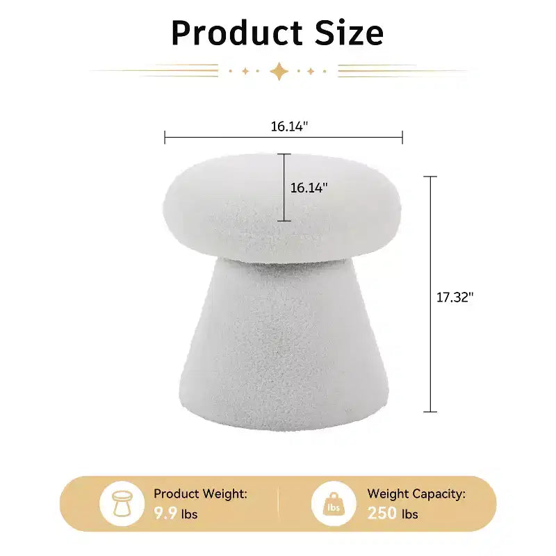 GDFStudio Becka Teddy Fabric Mushroom Shaped Swivel Ottoman Footstool with Wooden Frame