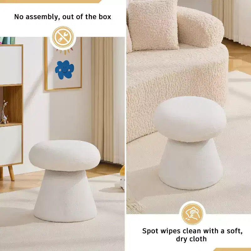 GDFStudio Becka Teddy Fabric Mushroom Shaped Swivel Ottoman Footstool with Wooden Frame