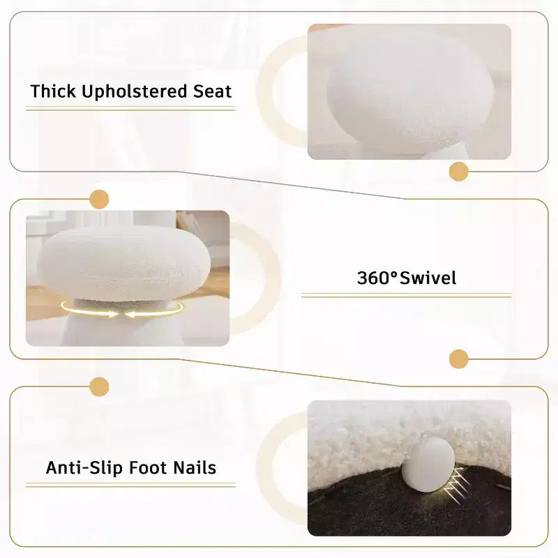 GDFStudio Becka Teddy Fabric Mushroom Shaped Swivel Ottoman Footstool with Wooden Frame