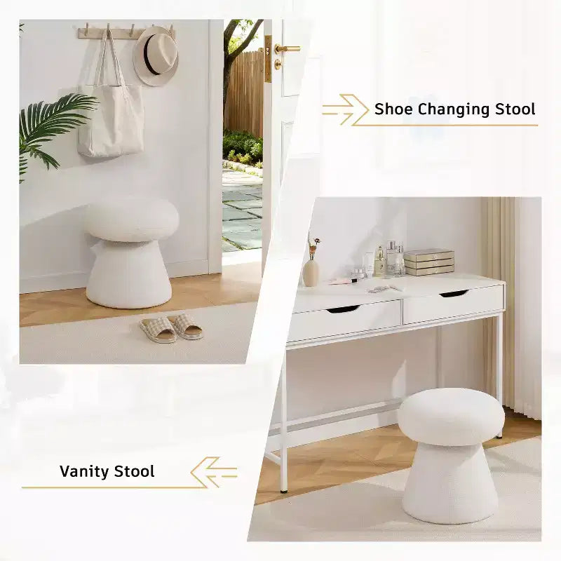 GDFStudio Becka Teddy Fabric Mushroom Shaped Swivel Ottoman Footstool with Wooden Frame