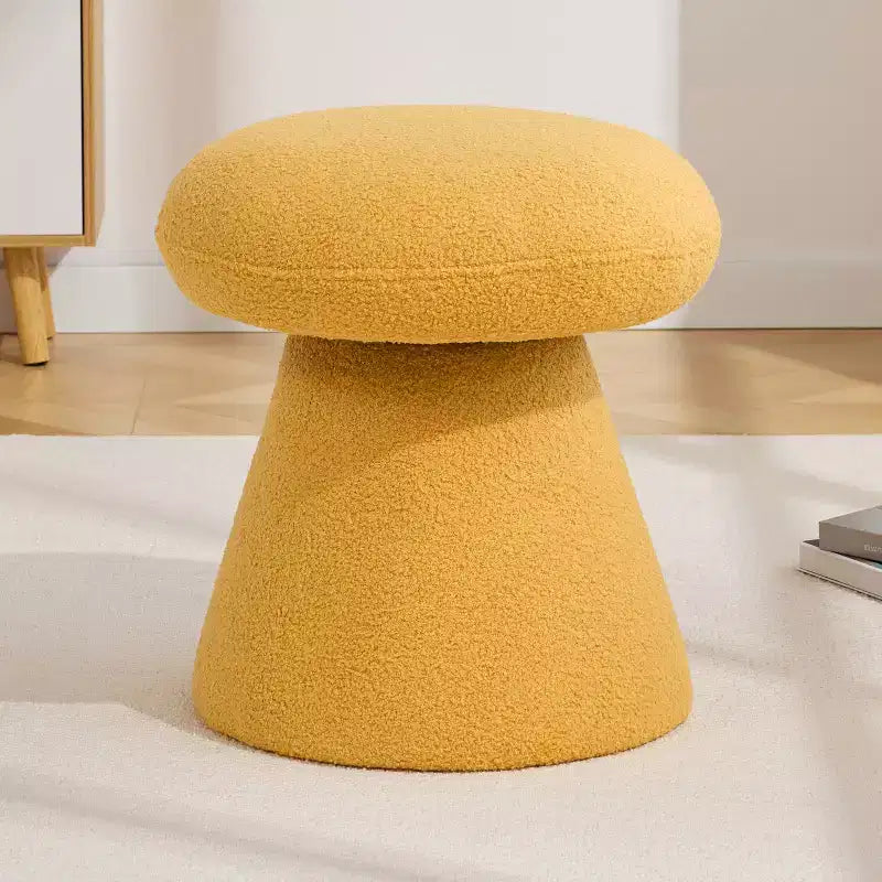 GDFStudio Becka Teddy Fabric Mushroom Shaped Swivel Ottoman Footstool with Wooden Frame