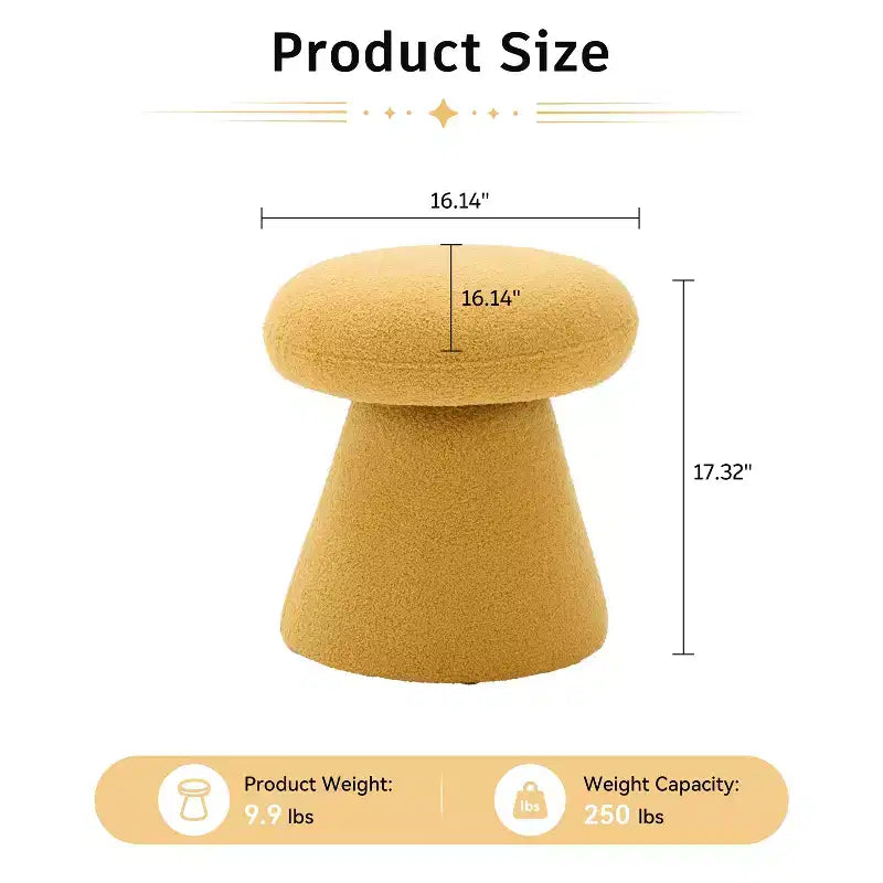 GDFStudio Becka Teddy Fabric Mushroom Shaped Swivel Ottoman Footstool with Wooden Frame