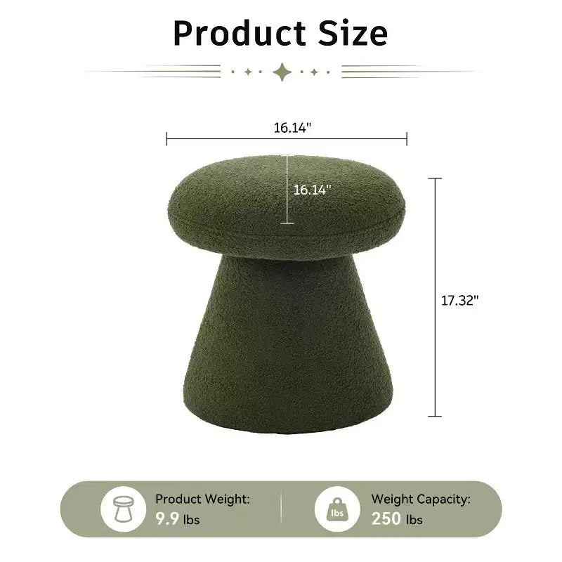 GDFStudio Becka Teddy Fabric Mushroom Shaped Swivel Ottoman Footstool with Wooden Frame