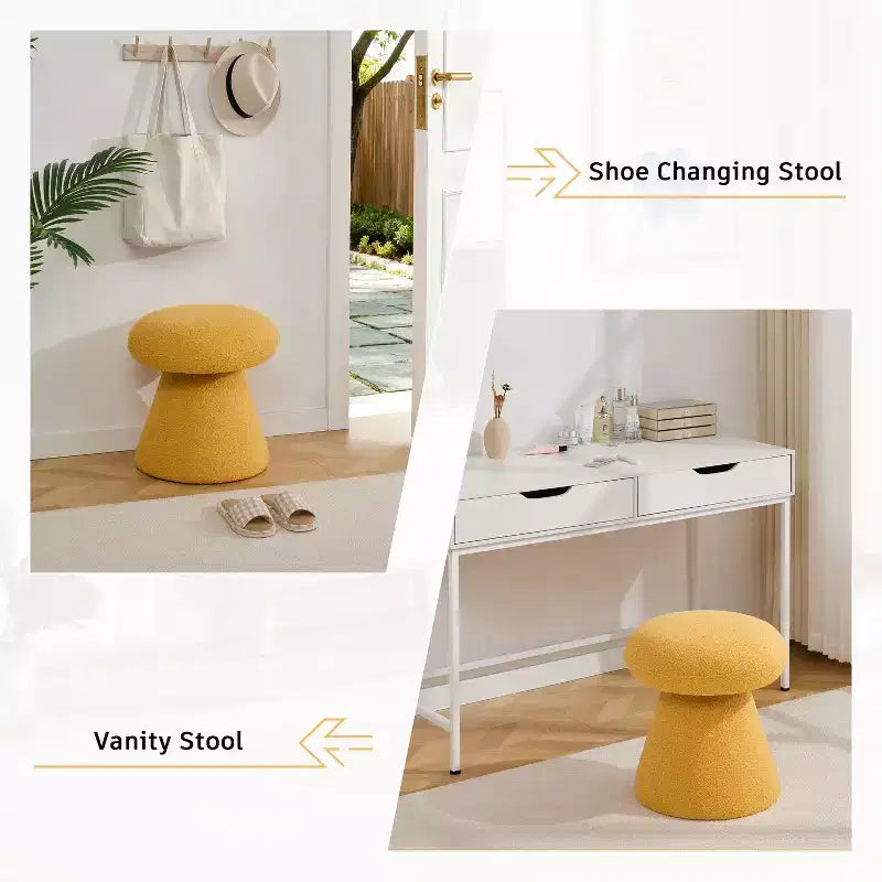 GDFStudio Becka Teddy Fabric Mushroom Shaped Swivel Ottoman Footstool with Wooden Frame