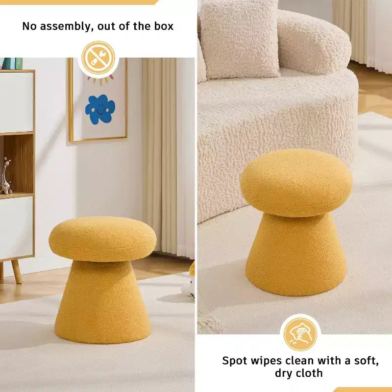 GDFStudio Becka Teddy Fabric Mushroom Shaped Swivel Ottoman Footstool with Wooden Frame