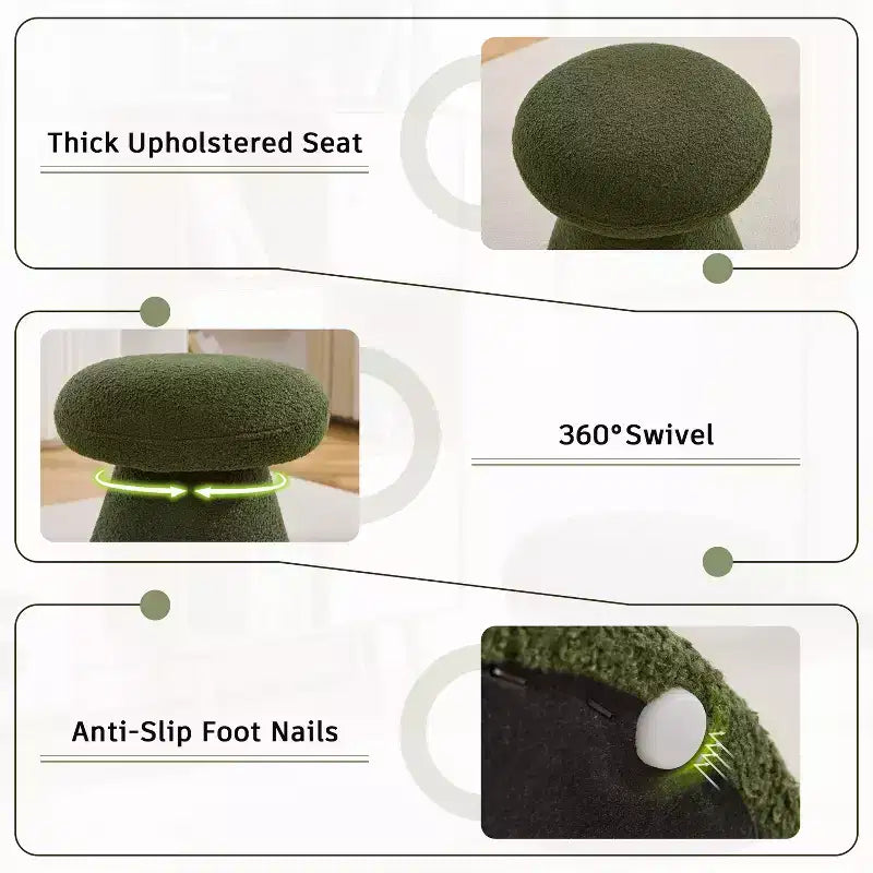 GDFStudio Becka Teddy Fabric Mushroom Shaped Swivel Ottoman Footstool with Wooden Frame