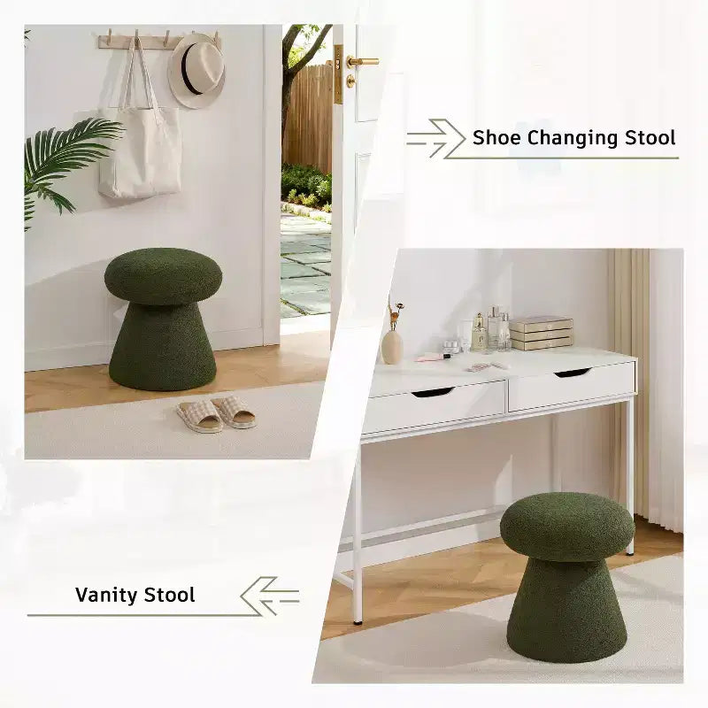 GDFStudio Becka Teddy Fabric Mushroom Shaped Swivel Ottoman Footstool with Wooden Frame