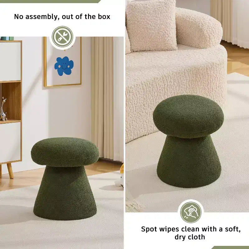 GDFStudio Becka Teddy Fabric Mushroom Shaped Swivel Ottoman Footstool with Wooden Frame