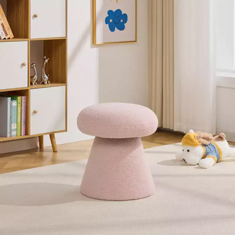 GDFStudio Becka Teddy Fabric Mushroom Shaped Swivel Ottoman Footstool with Wooden Frame
