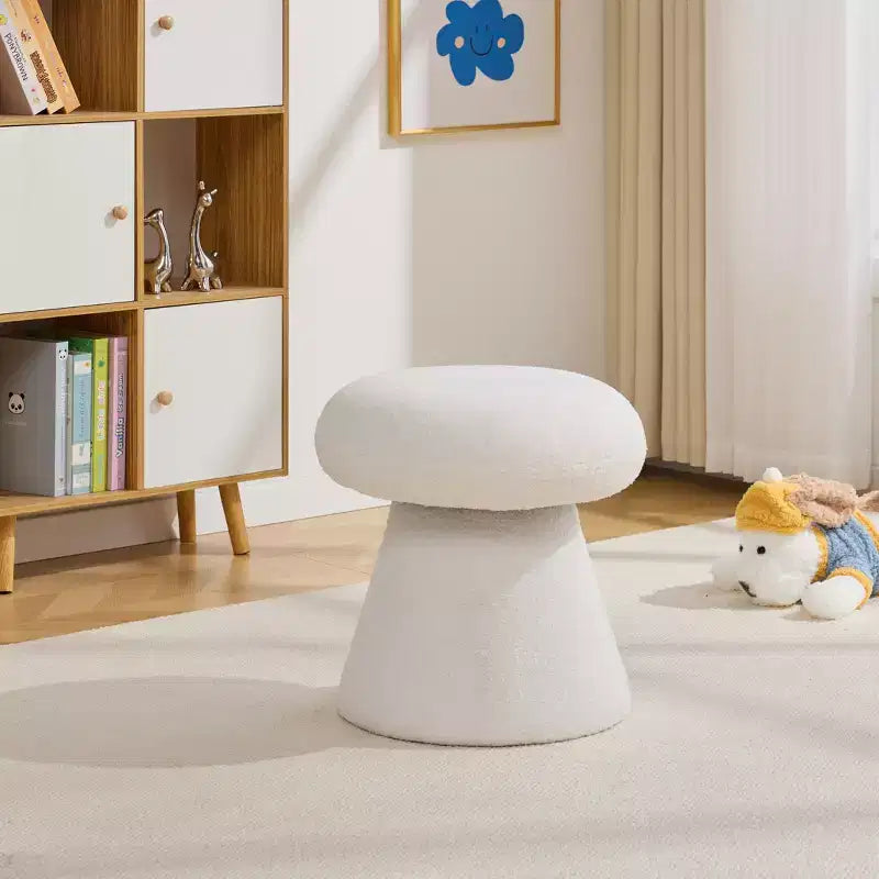 GDFStudio Becka Teddy Fabric Mushroom Shaped Swivel Ottoman Footstool with Wooden Frame