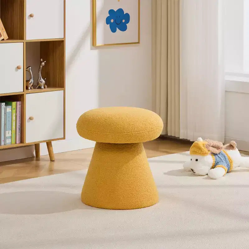 GDFStudio Becka Teddy Fabric Mushroom Shaped Swivel Ottoman Footstool with Wooden Frame
