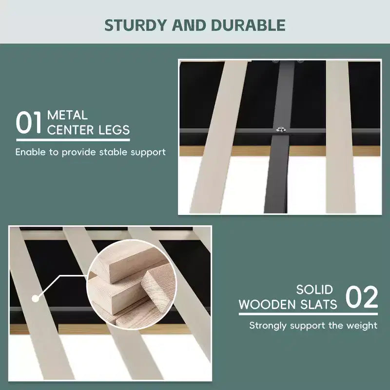 Whisen King Size Upholstered Platform Bed Frame with Side Storage Shelves, with Soft PU Headboard and Panel, Anti-Collision, Easy Assembly