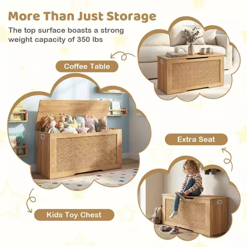 Costway Kids Storage Bench, 40 Toy Box with Flip Top, 2 Metal Hinges and Side Handles