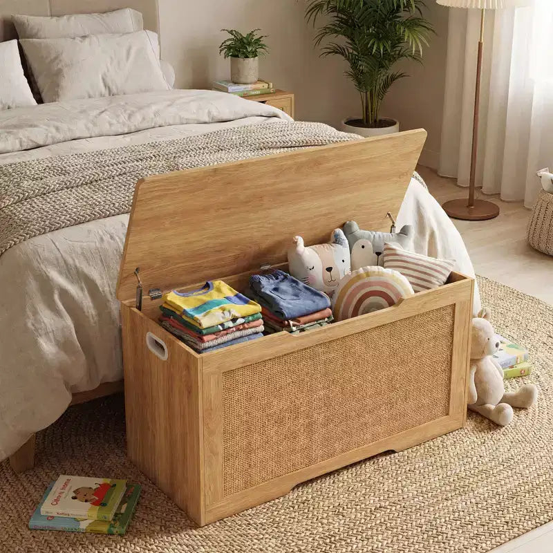 Costway Kids Storage Bench, 40 Toy Box with Flip Top, 2 Metal Hinges and Side Handles