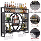 Bekrvio Scaffale Portabottiglie a 3 Livelli da Parete, 39in/47in Ripiani Fluttuanti in Metallo con Porta Calici, Scaffale Industriale per Liquori per Bar di Casa