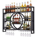Bekrvio Scaffale Portabottiglie a 3 Livelli da Parete, 39in/47in Ripiani Fluttuanti in Metallo con Porta Calici, Scaffale Industriale per Liquori per Bar di Casa