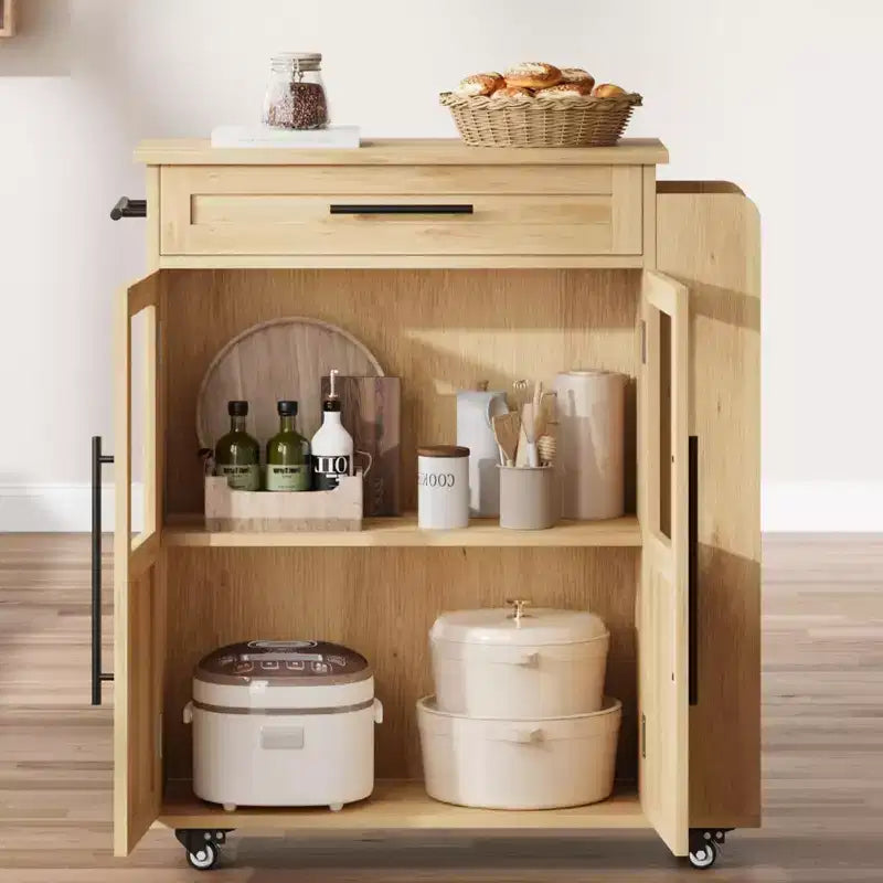 COZONY Mobile Kitchen Island Cart with Wheels, Storage Cabinet with Drawer, Spice Rack & Towel Bar, Rolling Kitchen Cart for Small Spaces