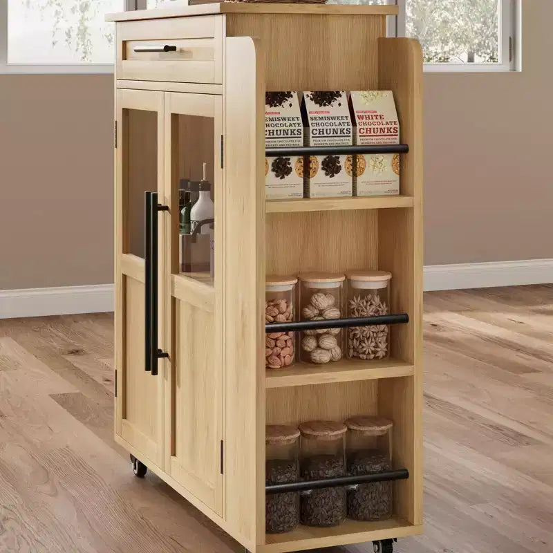 COZONY Mobile Kitchen Island Cart with Wheels, Storage Cabinet with Drawer, Spice Rack & Towel Bar, Rolling Kitchen Cart for Small Spaces