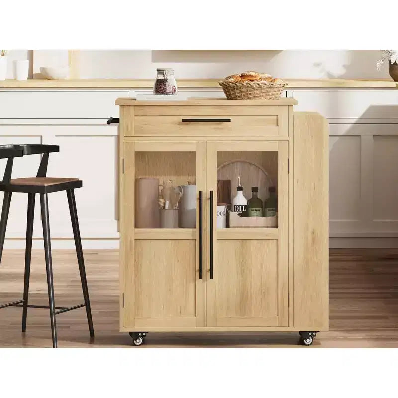 COZONY Mobile Kitchen Island Cart with Wheels, Storage Cabinet with Drawer, Spice Rack & Towel Bar, Rolling Kitchen Cart for Small Spaces