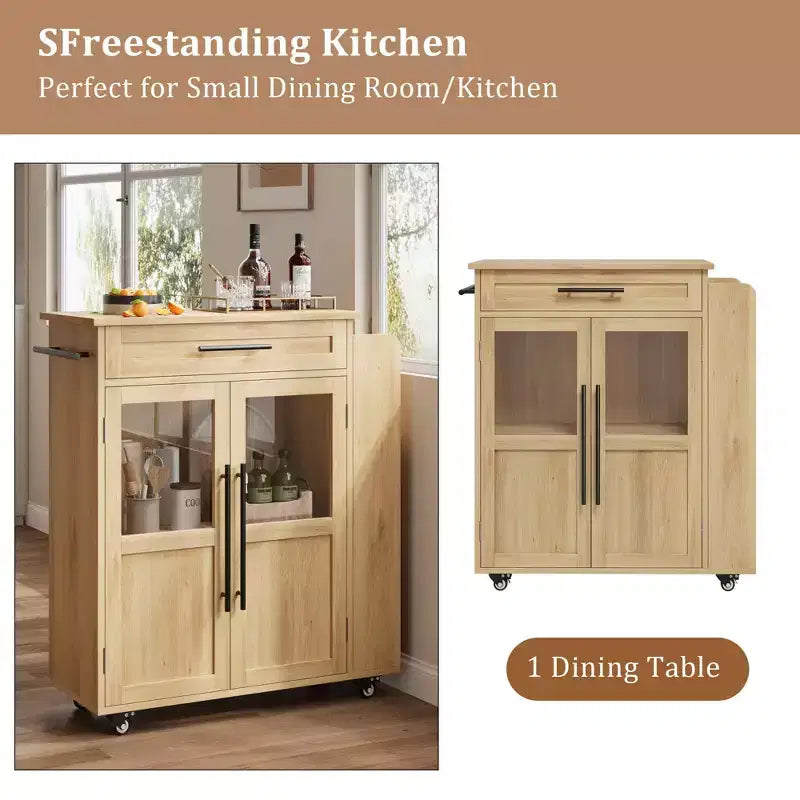 COZONY Mobile Kitchen Island Cart with Wheels, Storage Cabinet with Drawer, Spice Rack & Towel Bar, Rolling Kitchen Cart for Small Spaces
