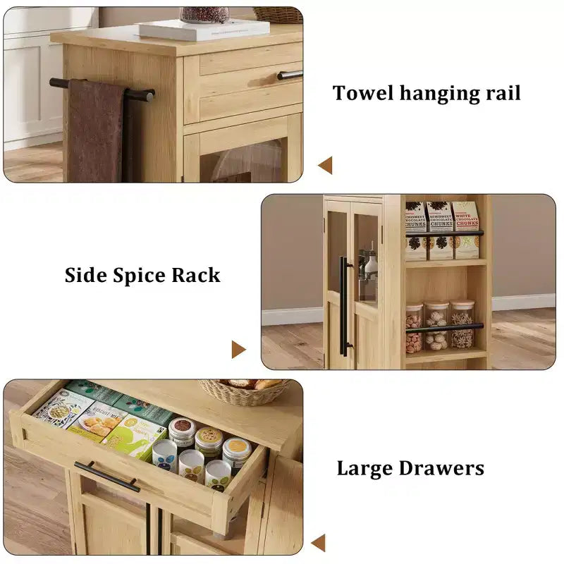 COZONY Mobile Kitchen Island Cart with Wheels, Storage Cabinet with Drawer, Spice Rack & Towel Bar, Rolling Kitchen Cart for Small Spaces